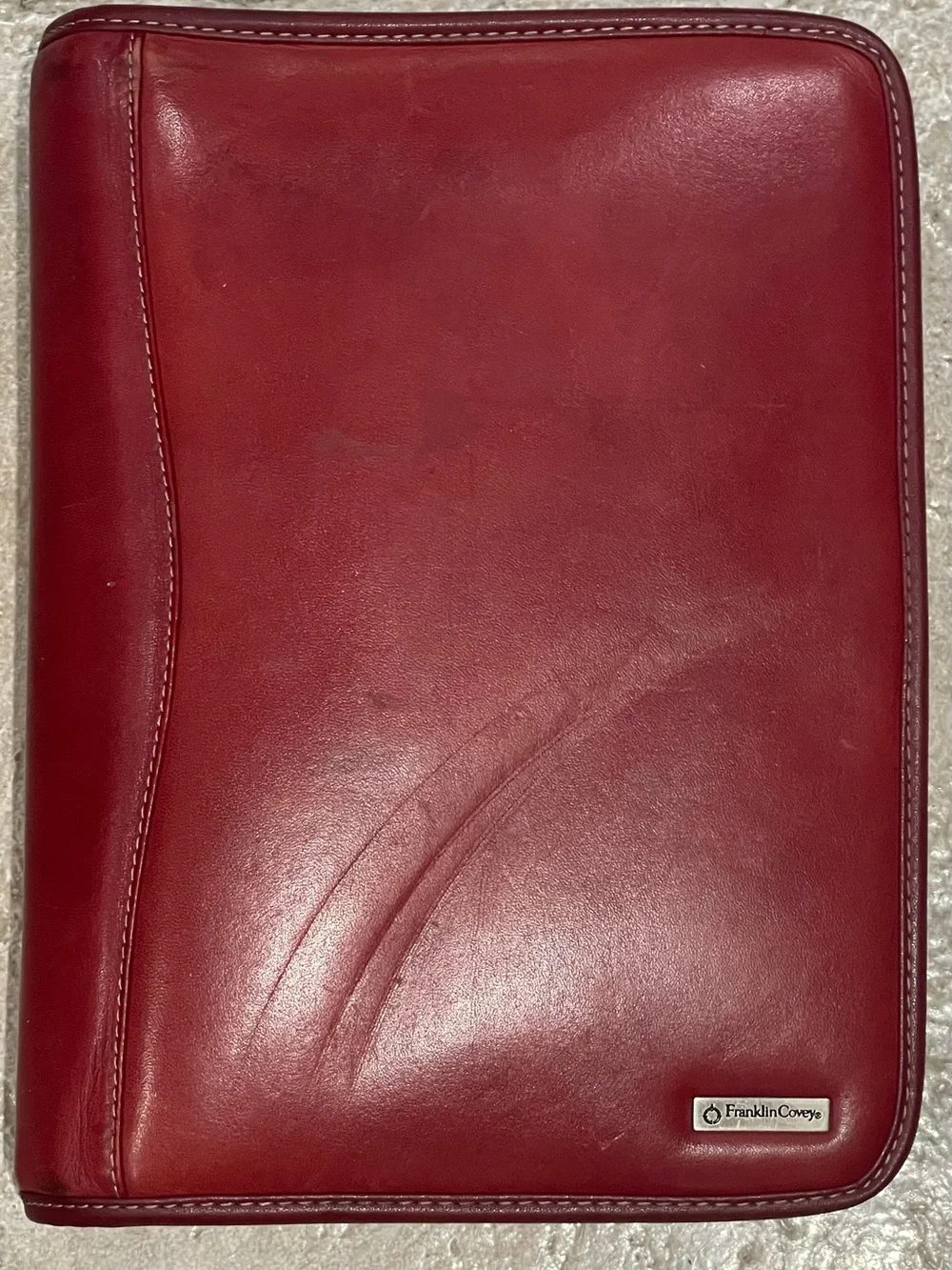Franklin Covey Red Leather 7 1/2” Ring Planner Binder